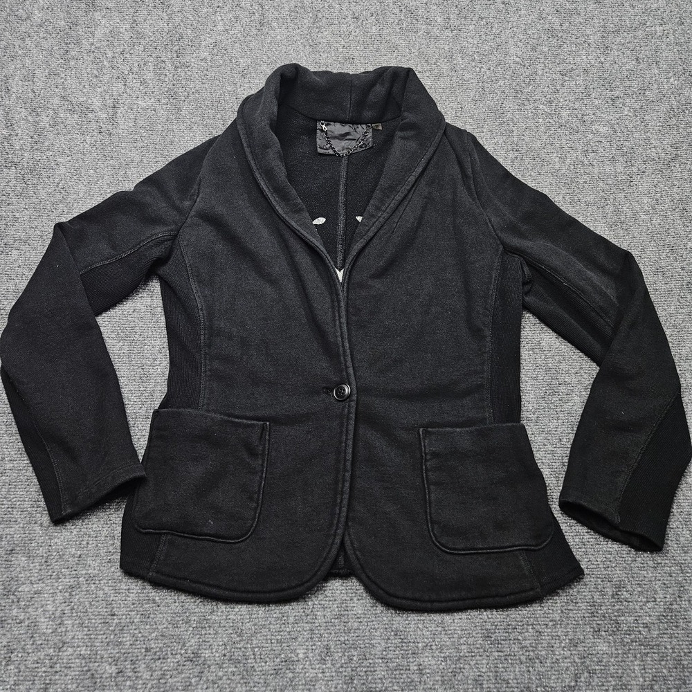 Raison D'etre Blazer Jacket Womens L Black 1 Button Knit Shawl Collar Edgy Y2K